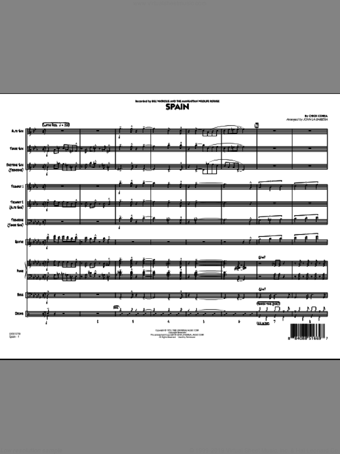 Spain (COMPLETE) sheet music for jazz band by Chick Corea and John La Barbera, intermediate skill level