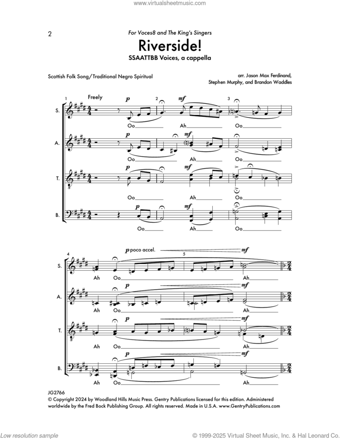 Riverside sheet music for choir (SATB Divisi) by Jason Max Ferdinand and Stephen Murphy, and Brandon Waddles, Brandon Waddles, Jason Max Ferdinand and Stephen Murphy, intermediate skill level