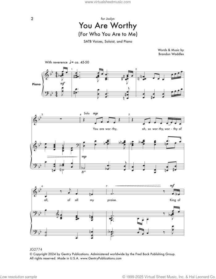 You Are Worthy sheet music for choir (SATB: soprano, alto, tenor, bass) by Brandon Waddles, intermediate skill level