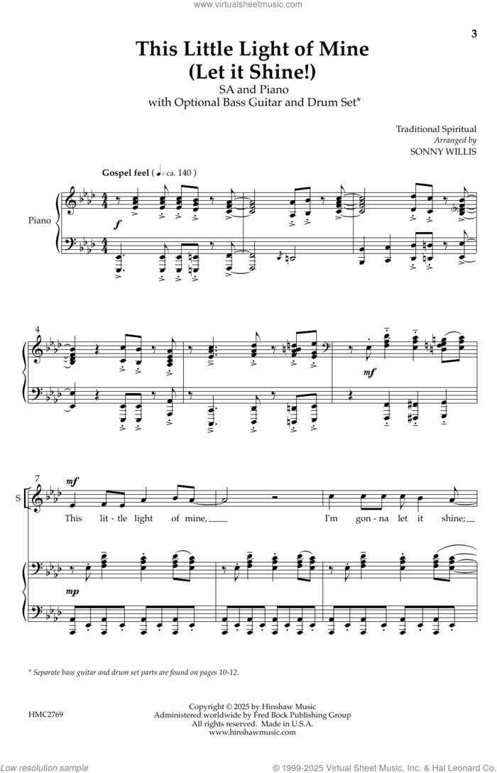 This Little Light of Mine sheet music for choir (SA) by Sonny Willis, intermediate skill level