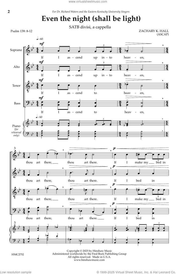 Even the night (shall be light) sheet music for choir (SATB: soprano, alto, tenor, bass) by Zachary Hall, intermediate skill level