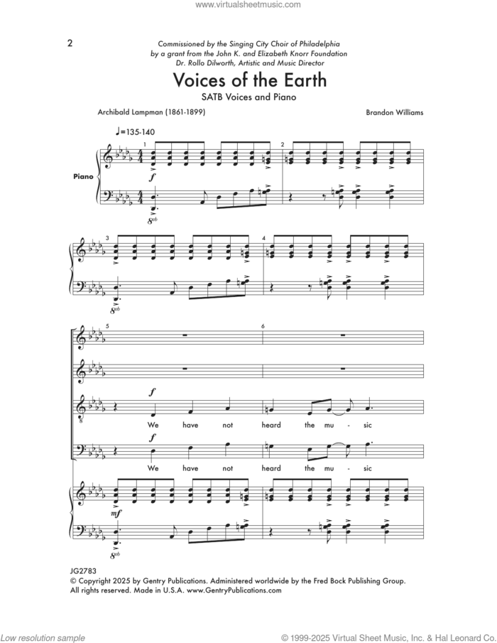 Voices of the Earth sheet music for choir (SATB: soprano, alto, tenor, bass) by Brandon Williams, intermediate skill level