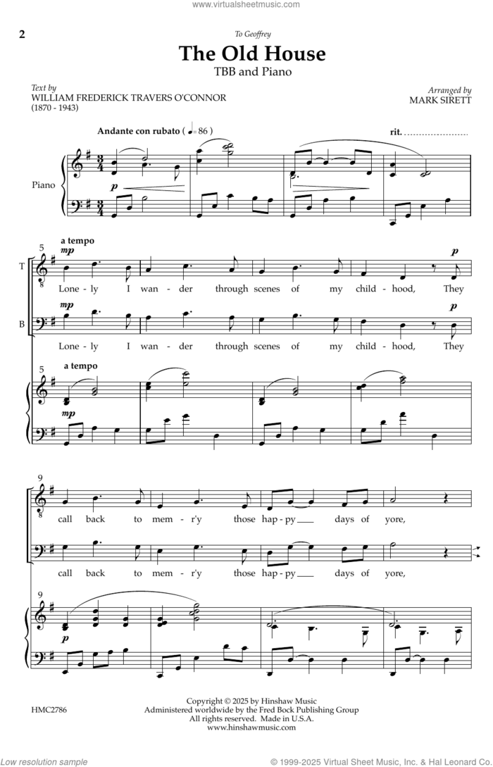 The Old House sheet music for choir (TBB: tenor, bass) by Mark Sirett, intermediate skill level