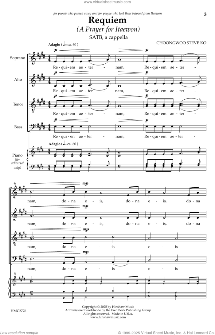 Requiem (A Prayer for Itaewon) sheet music for choir (SATB: soprano, alto, tenor, bass) by Steven Ko, intermediate skill level