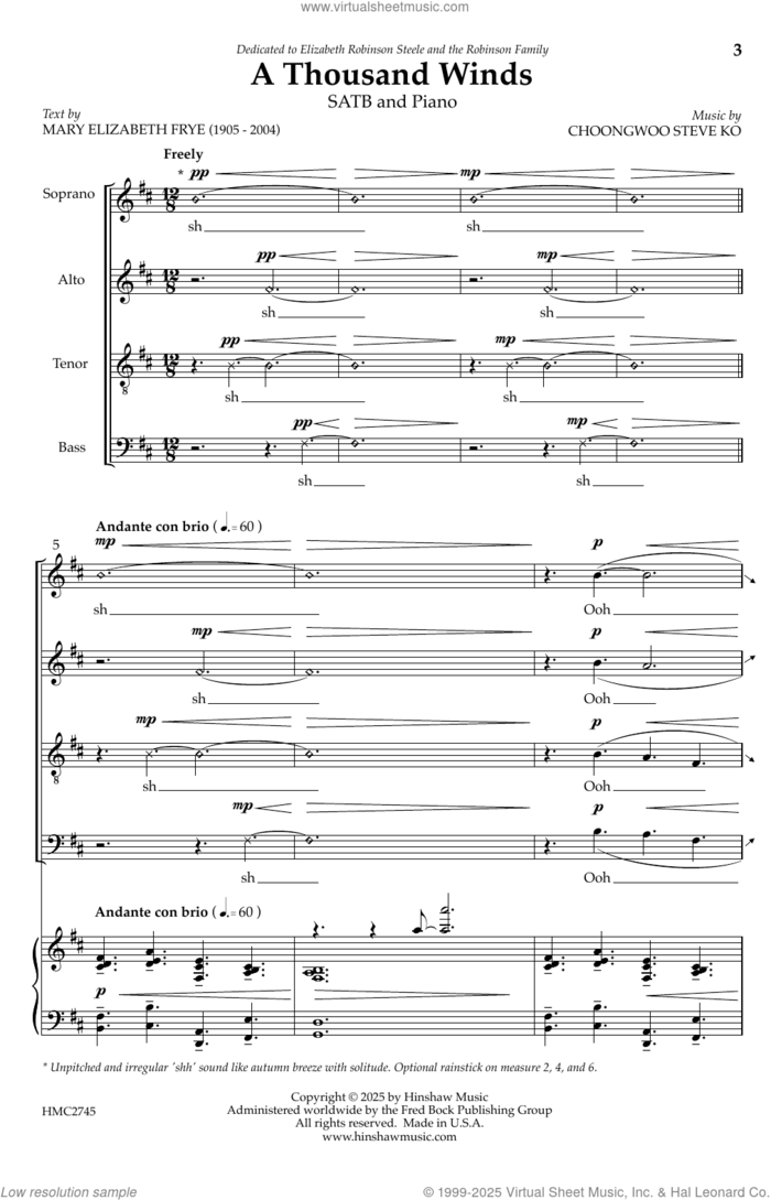 A Thousand Winds sheet music for choir (SATB: soprano, alto, tenor, bass) by Steven Ko, intermediate skill level