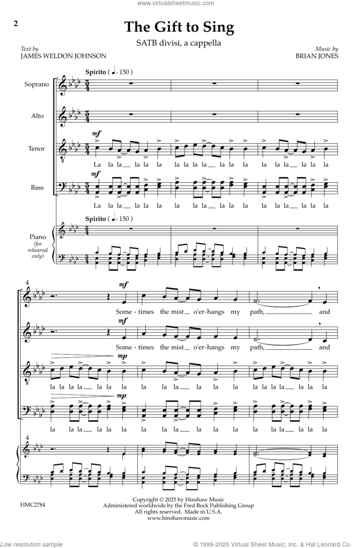 The Gift to Sing sheet music for choir (SATB Divisi) by Brian Jones and James Weldon Johnson, intermediate skill level