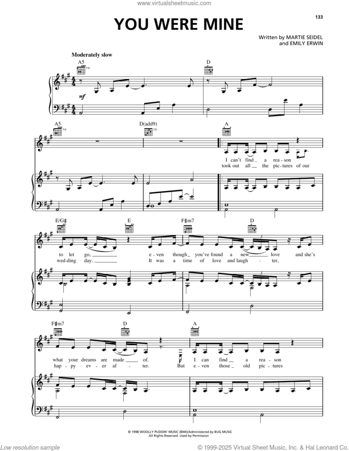 You Were Mine sheet music for voice, piano or guitar by Dixie Chicks, Emily Erwin and Martie Seidel, intermediate skill level