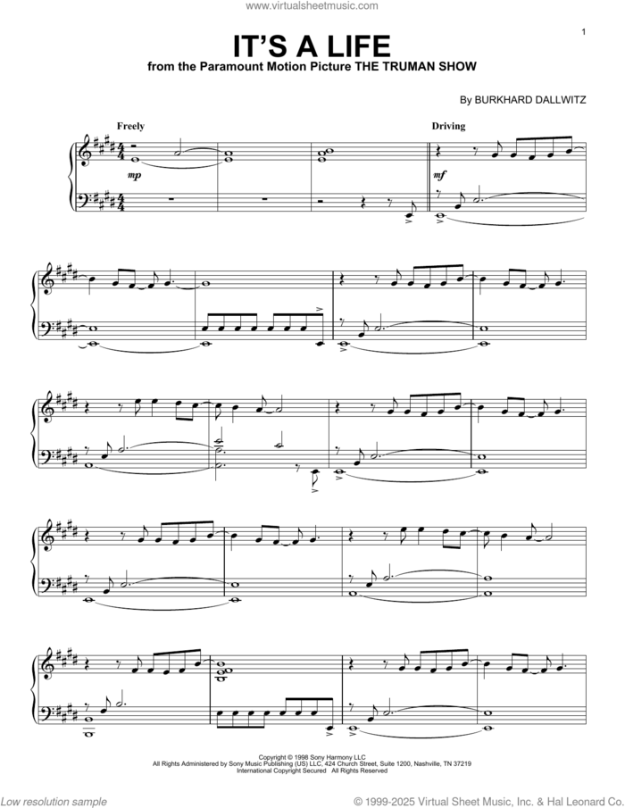 It's A Life (from The Truman Show) sheet music for piano solo by Burkhard Dallwitz, intermediate skill level