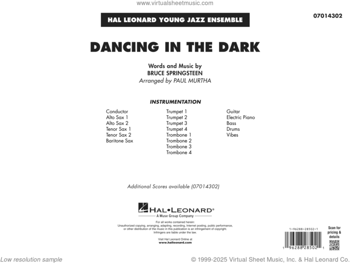 Dancing In The Dark (arr. Paul Murtha) (COMPLETE) sheet music for jazz band by Paul Murtha and Bruce Springsteen, intermediate skill level