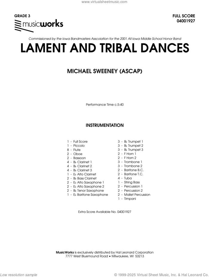 Lament and Tribal Dances (COMPLETE) sheet music for concert band by Michael Sweeney, intermediate skill level