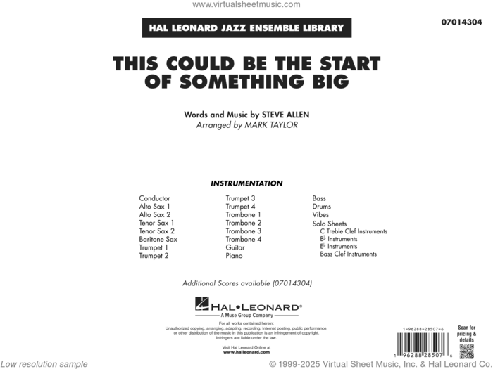 This Could Be The Start Of Something Big (arr. Mark Taylor) sheet music for jazz band (full score) by Steve Allen and Mark Taylor, intermediate skill level