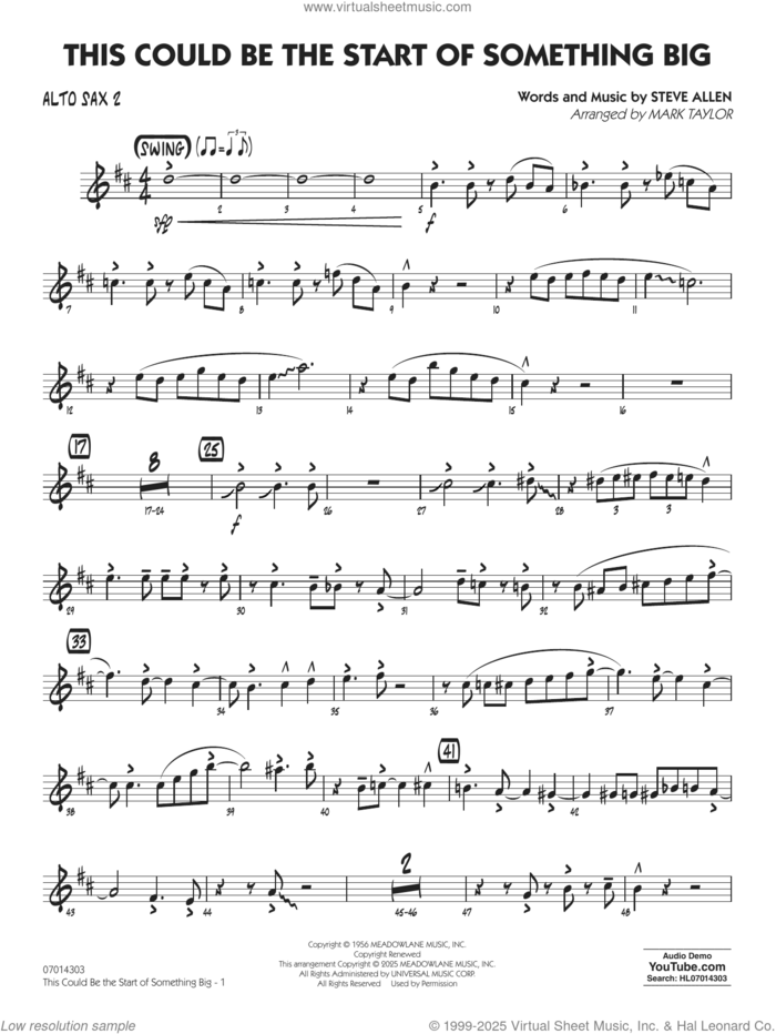 This Could Be The Start Of Something Big (arr. Mark Taylor) sheet music for jazz band (alto sax 2) by Steve Allen and Mark Taylor, intermediate skill level