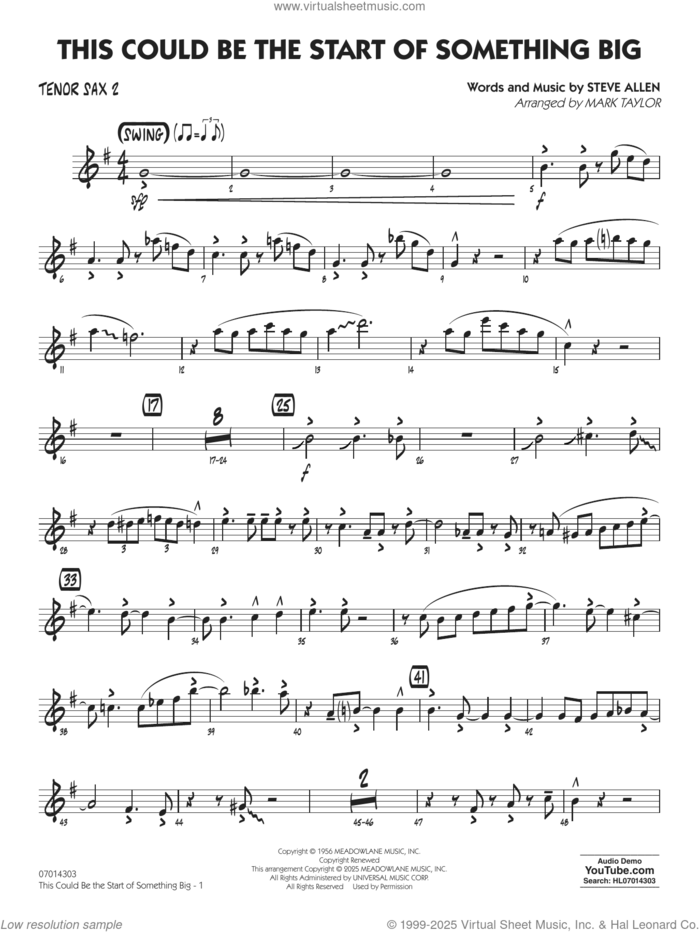 This Could Be The Start Of Something Big (arr. Mark Taylor) sheet music for jazz band (tenor sax 2) by Steve Allen and Mark Taylor, intermediate skill level