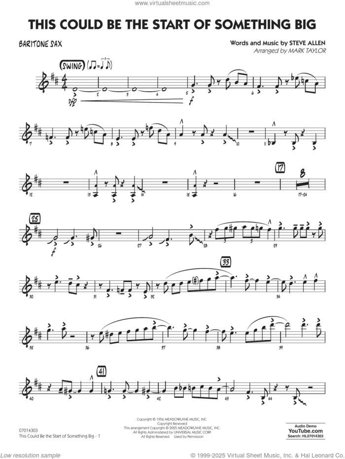 This Could Be The Start Of Something Big (arr. Mark Taylor) sheet music for jazz band (baritone sax) by Steve Allen and Mark Taylor, intermediate skill level