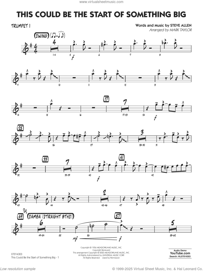 This Could Be The Start Of Something Big (arr. Mark Taylor) sheet music for jazz band (trumpet 1) by Steve Allen and Mark Taylor, intermediate skill level