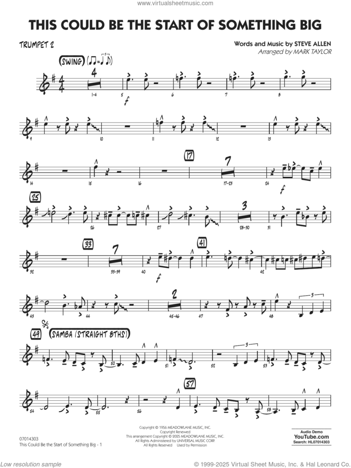 This Could Be The Start Of Something Big (arr. Mark Taylor) sheet music for jazz band (trumpet 2) by Steve Allen and Mark Taylor, intermediate skill level