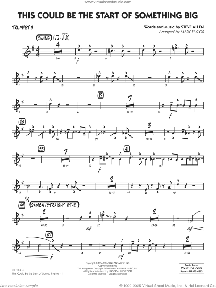 This Could Be The Start Of Something Big (arr. Mark Taylor) sheet music for jazz band (trumpet 3) by Steve Allen and Mark Taylor, intermediate skill level