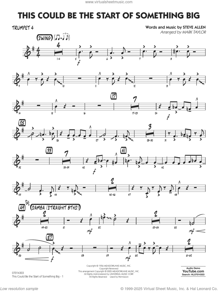 This Could Be The Start Of Something Big (arr. Mark Taylor) sheet music for jazz band (trumpet 4) by Steve Allen and Mark Taylor, intermediate skill level