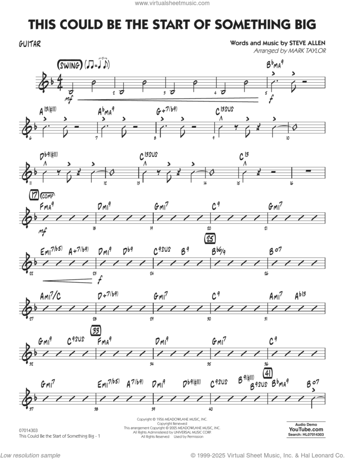 This Could Be The Start Of Something Big (arr. Mark Taylor) sheet music for jazz band (guitar) by Steve Allen and Mark Taylor, intermediate skill level