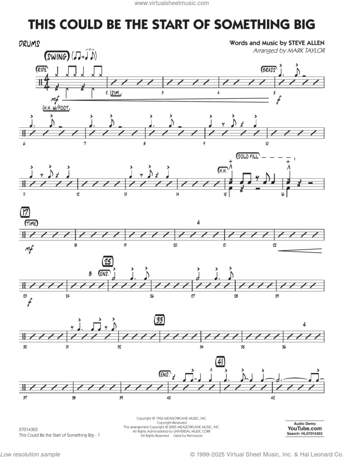 This Could Be The Start Of Something Big (arr. Mark Taylor) sheet music for jazz band (drums) by Steve Allen and Mark Taylor, intermediate skill level