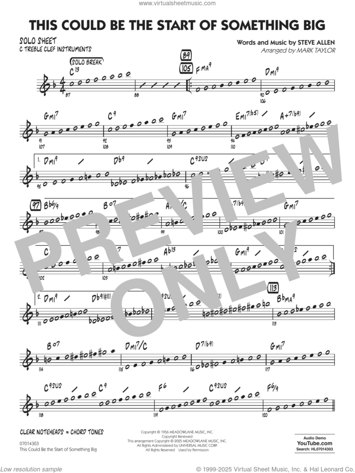 This Could Be The Start Of Something Big (arr. Mark Taylor) sheet music for jazz band (c solo sheet) by Steve Allen and Mark Taylor, intermediate jazz band (c sheet)