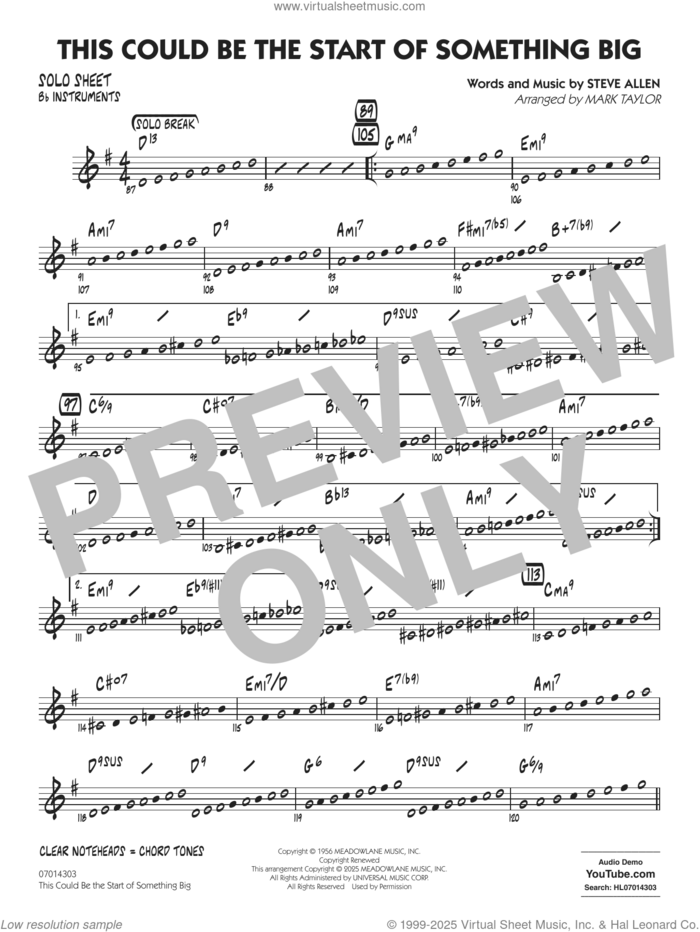 This Could Be The Start Of Something Big (arr. Mark Taylor) sheet music for jazz band (Bb solo sheet) by Steve Allen and Mark Taylor, intermediate jazz band (Bb sheet)