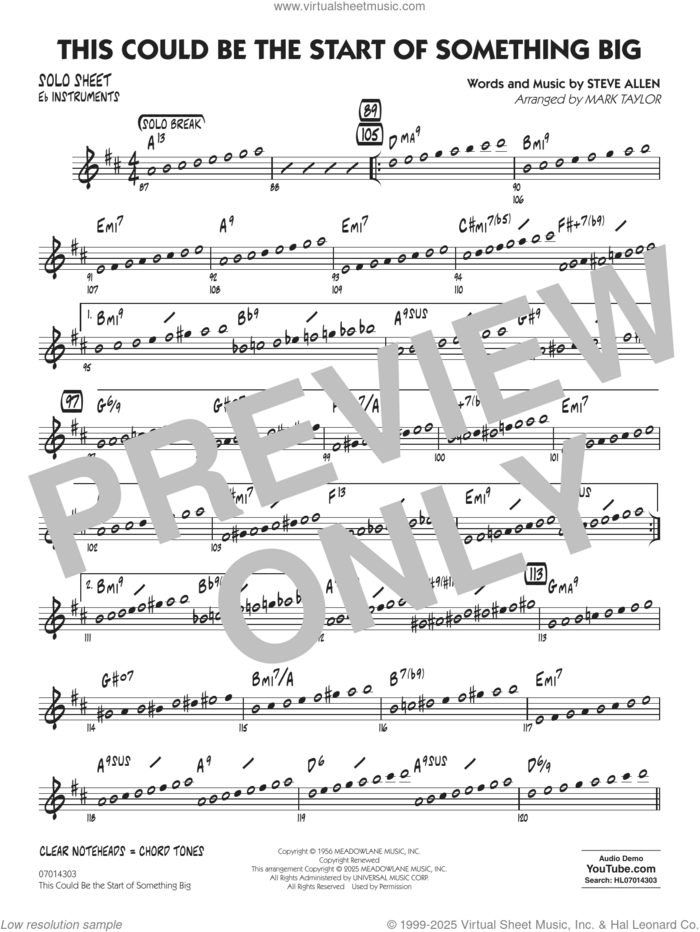 This Could Be The Start Of Something Big (arr. Mark Taylor) sheet music for jazz band (Eb solo sheet) by Steve Allen and Mark Taylor, intermediate jazz band (Eb sheet)