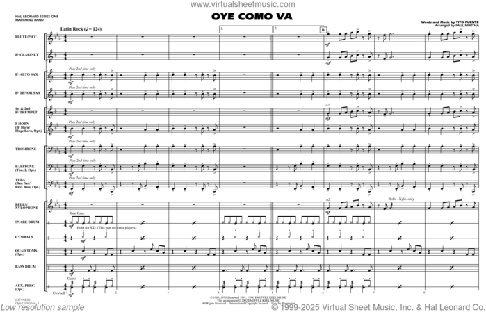 Oye Como Va (arr. Paul Murtha) (COMPLETE) sheet music for marching band by Paul Murtha, Carlos Santana and Tito Puente, intermediate skill level