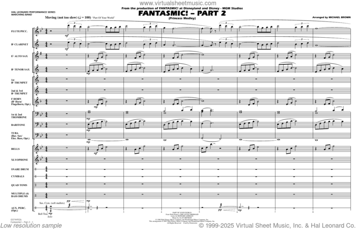 Fantasmic!, part 2 (princess medley) sheet music for marching band (full score) by Michael Brown, intermediate skill level