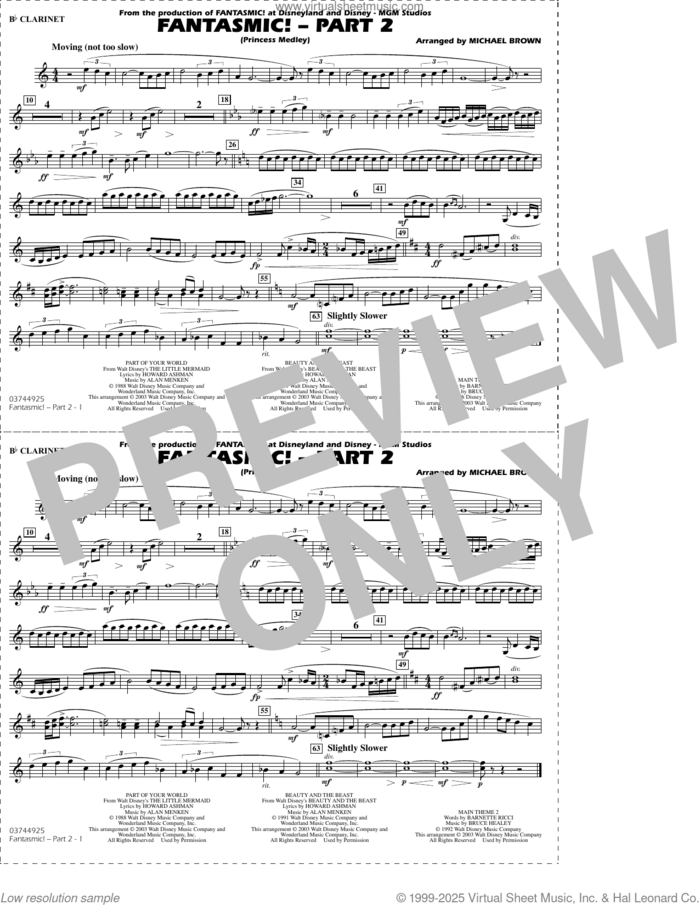 Fantasmic!, part 2 (princess medley) sheet music for marching band (Bb clarinet) by Michael Brown, intermediate skill level