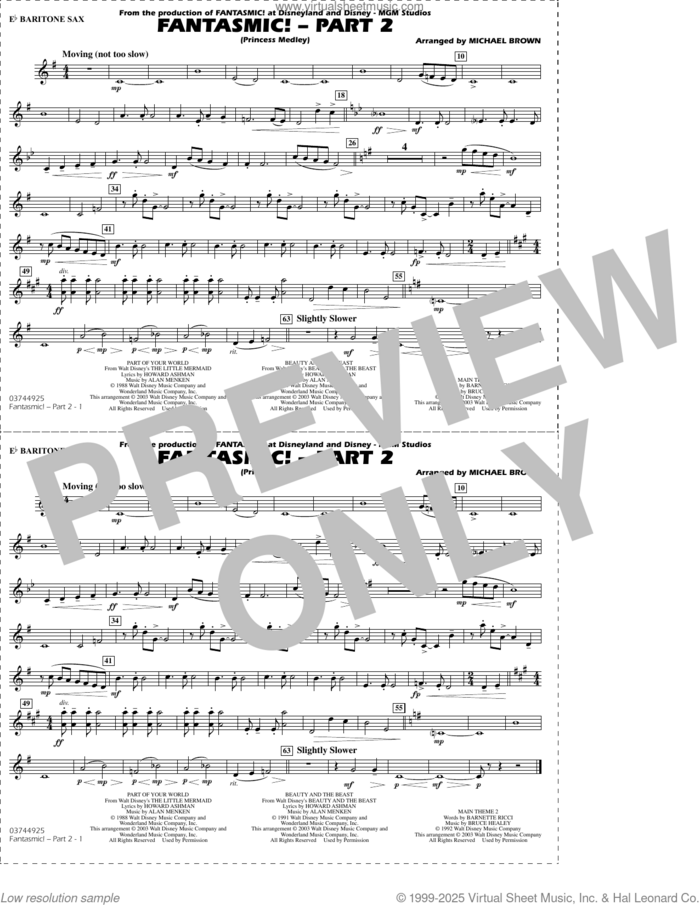 Fantasmic!, part 2 (princess medley) sheet music for marching band (Eb baritone sax) by Michael Brown, intermediate skill level