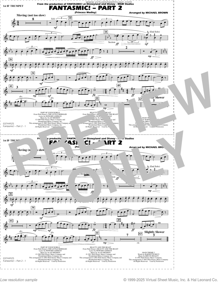 Fantasmic!, part 2 (princess medley) sheet music for marching band (1st Bb trumpet) by Michael Brown, intermediate skill level