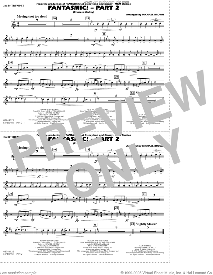 Fantasmic!, part 2 (princess medley) sheet music for marching band (2nd Bb trumpet) by Michael Brown, intermediate skill level