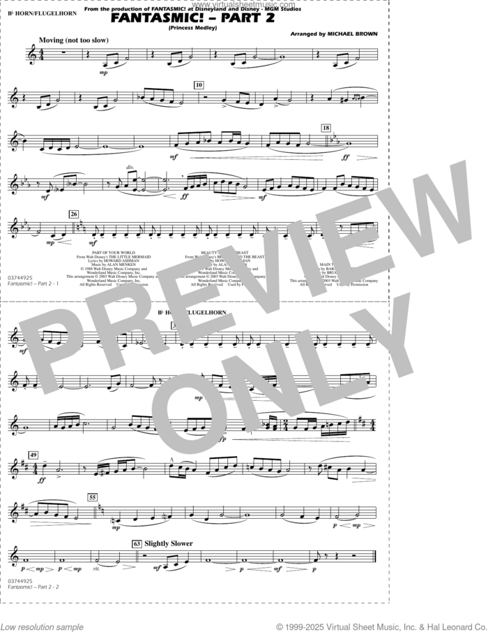 Fantasmic!, part 2 (princess medley) sheet music for marching band (Bb horn/flugelhorn) by Michael Brown, intermediate skill level