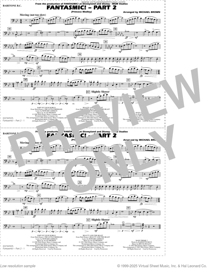 Fantasmic!, part 2 (princess medley) sheet music for marching band (baritone b.c.) by Michael Brown, intermediate skill level