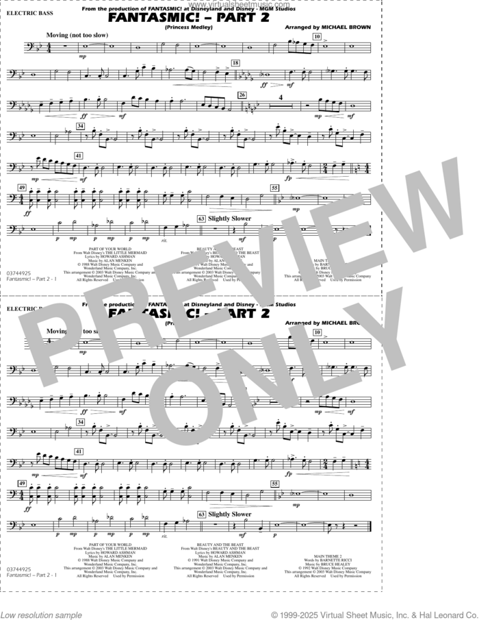 Fantasmic!, part 2 (princess medley) sheet music for marching band (electric bass) by Michael Brown, intermediate skill level