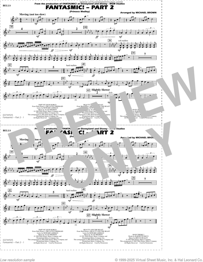 Fantasmic!, part 2 (princess medley) sheet music for marching band (bells) by Michael Brown, intermediate skill level