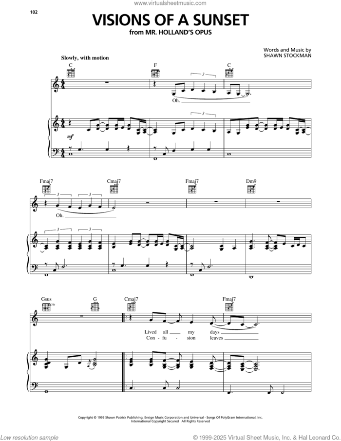 Visions Of A Sunset sheet music for voice, piano or guitar by Shawn Stockman, intermediate skill level