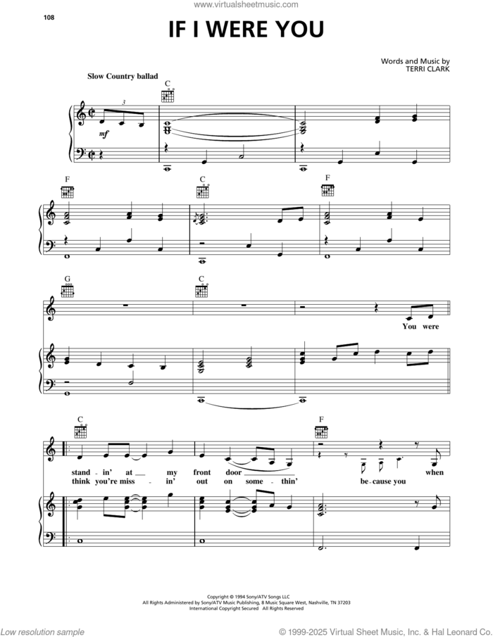 If I Were You sheet music for voice, piano or guitar by Terri Clark, intermediate skill level