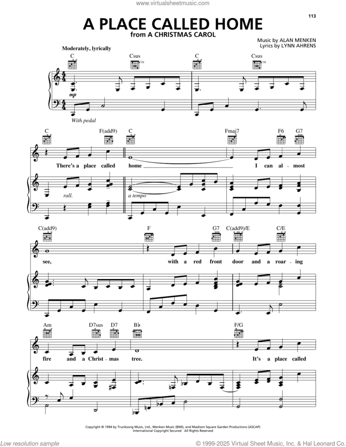 A Place Called Home (from A Christmas Carol) sheet music for voice, piano or guitar by Alan Menken & Lynn Ahrens, Alan Menken and Lynn Ahrens, intermediate skill level