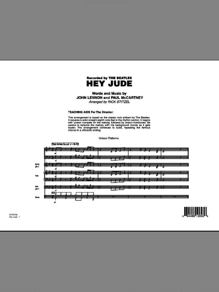 Hey Jude (COMPLETE) sheet music for jazz band by Paul McCartney, John Lennon, Rick Stitzel and The Beatles, intermediate skill level