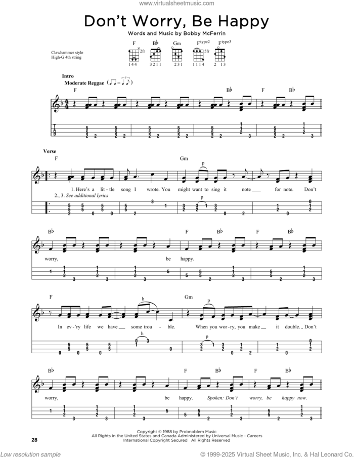 Don't Worry, Be Happy (arr. Jim Schustedt) sheet music for ukulele by Bobby McFerrin and Jim Schustedt, intermediate skill level