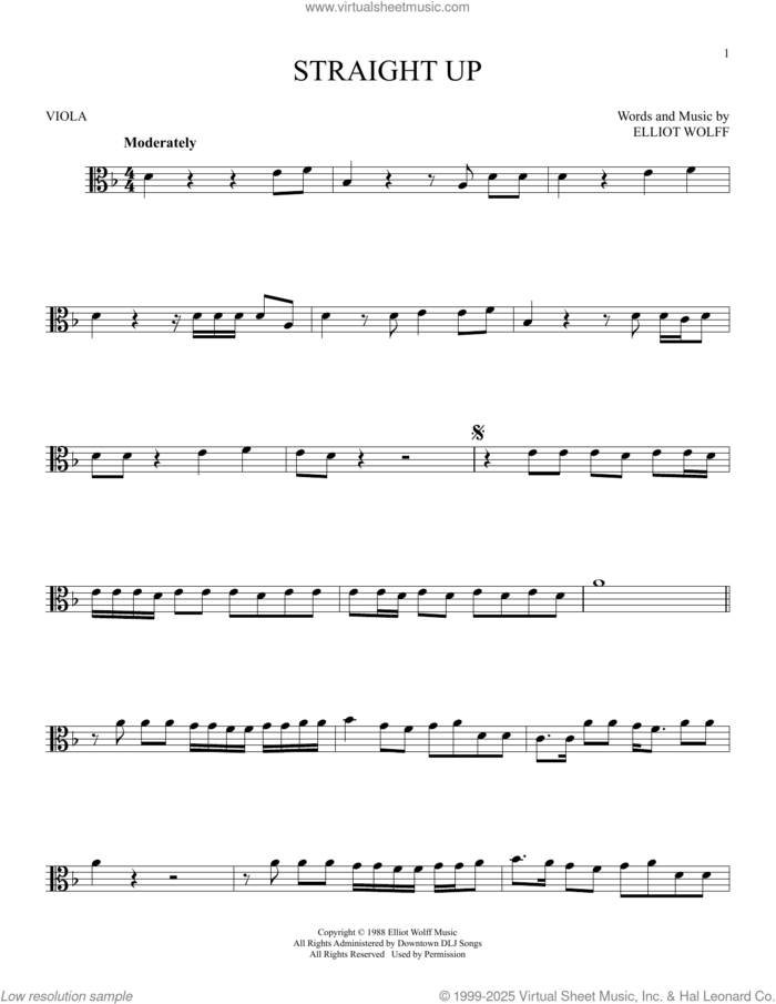 Straight Up sheet music for viola solo by Paula Abdul and Elliot Wolff, intermediate skill level