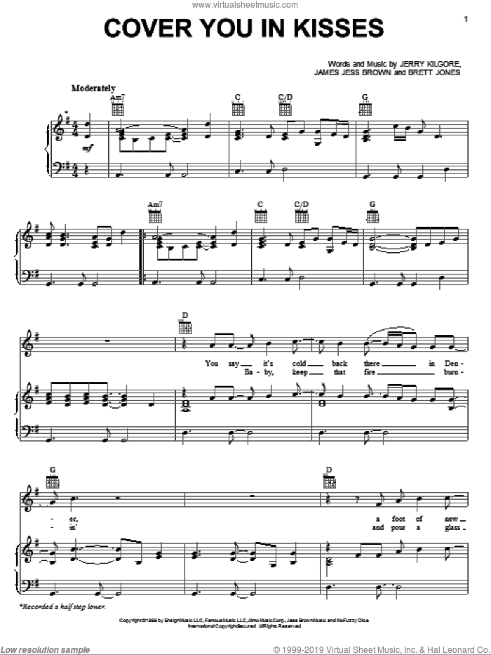 Cover You In Kisses sheet music for voice, piano or guitar by John Michael Montgomery, Brett Jones, James Jess Brown and Jerry Kilgore, wedding score, intermediate skill level