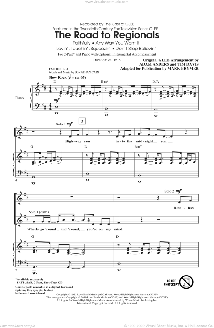 The Road To Regionals (featured on Glee) sheet music for choir (2-Part) by Mark Brymer, Journey, Adam Anders, Glee Cast, Miscellaneous and Tim Davis, intermediate duet
