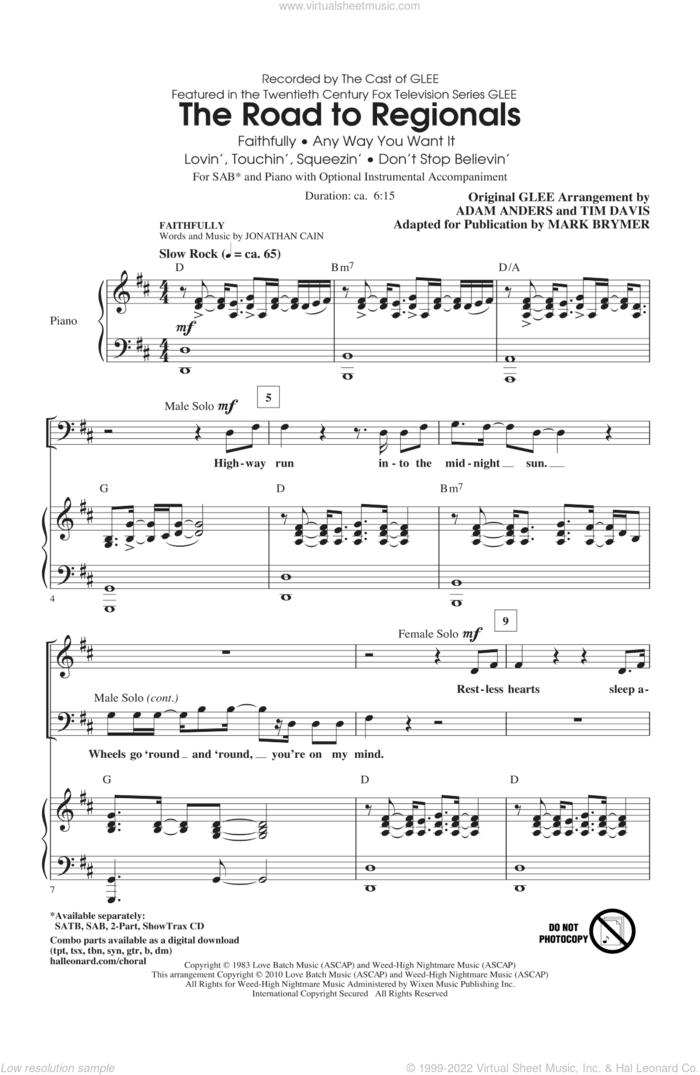 The Road To Regionals (featured on Glee) sheet music for choir (SAB: soprano, alto, bass) by Mark Brymer, Adam Anders, Glee Cast, Journey, Miscellaneous and Tim Davis, intermediate skill level