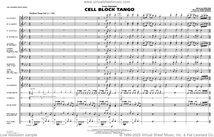 Cell Block Tango (from Chicago) (arr. John Wasson) (COMPLETE) sheet music for marching band by Kander & Ebb, Fred Ebb, John Kander and John Wasson, intermediate skill level