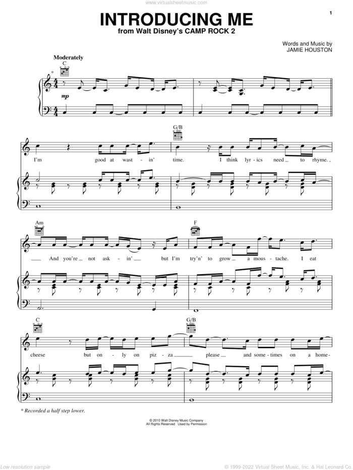 Introducing Me (from Camp Rock 2) sheet music for voice, piano or guitar by Nick Jonas, Camp Rock 2 (Movie) and Jamie Houston, intermediate skill level