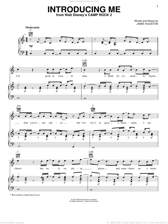 Introducing Me (from Camp Rock 2) sheet music for voice, piano or guitar by Nick Jonas, Camp Rock 2 (Movie) and Jamie Houston, intermediate skill level