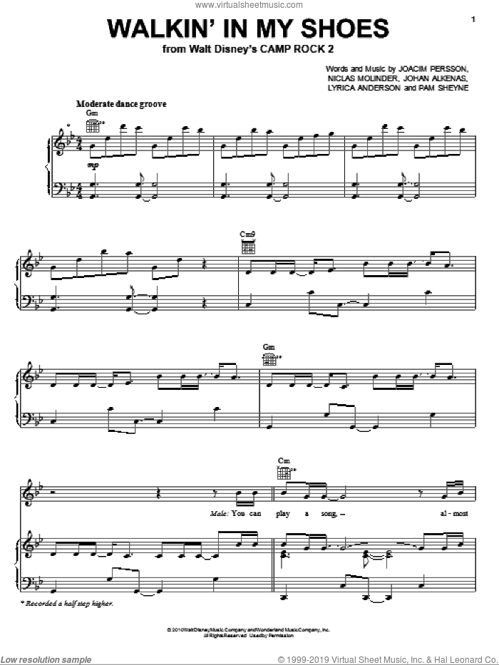 Walkin' In My Shoes (from Camp Rock 2) sheet music for voice, piano or guitar by Meaghan Martin, Camp Rock 2 (Movie), Joacim Persson, Johan Alkenas, Lyrica Anderson, Niclas Molinder and Pam Sheyne, intermediate skill level